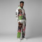 Front view of custom graffiti hoodie and sweatpants set