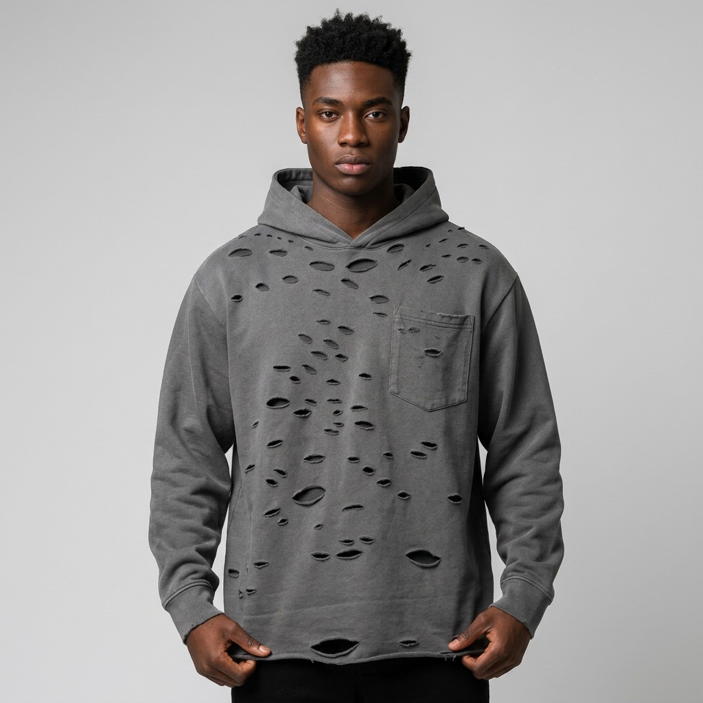 Front view of custom distressed hoodie
