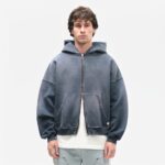 Front view of custom sun faded zip-up hoodie