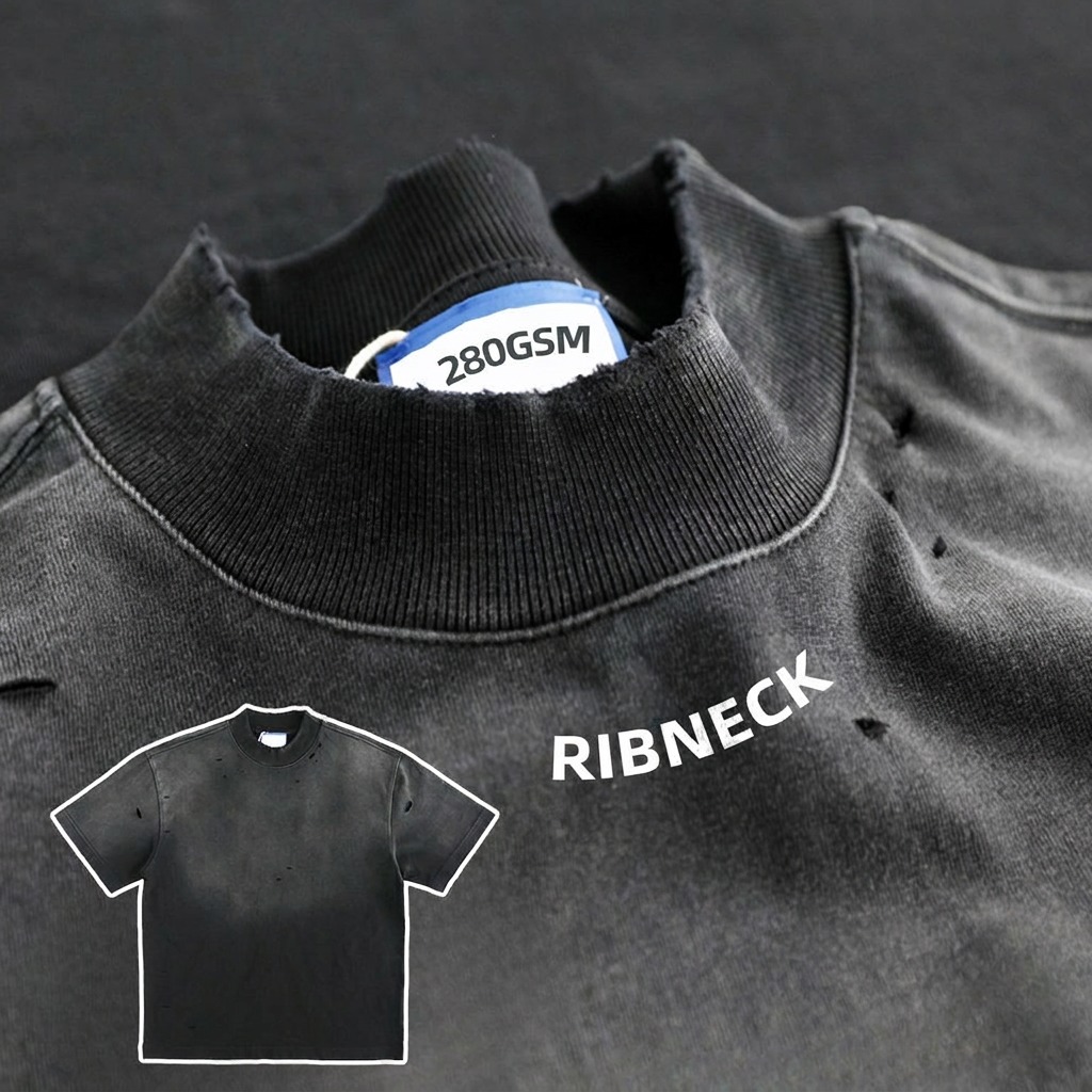 Acid washed t shirt collar detail