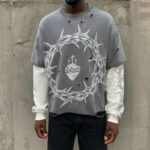 Custom distressed double layer boxy fit t shirt