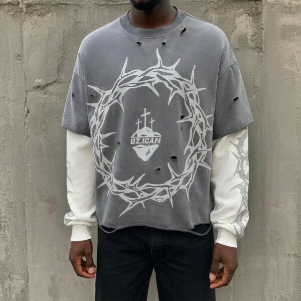 Custom distressed double layer boxy fit t shirt