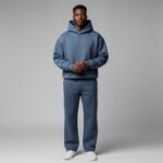 Front view of custom heavyweight hoodie and sweatpants set for OEM/ODM streetwear production