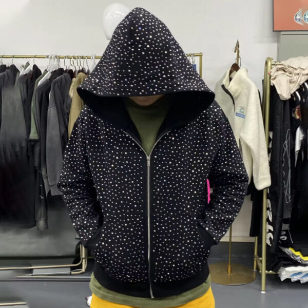 Rhinestone hoodie hood detail