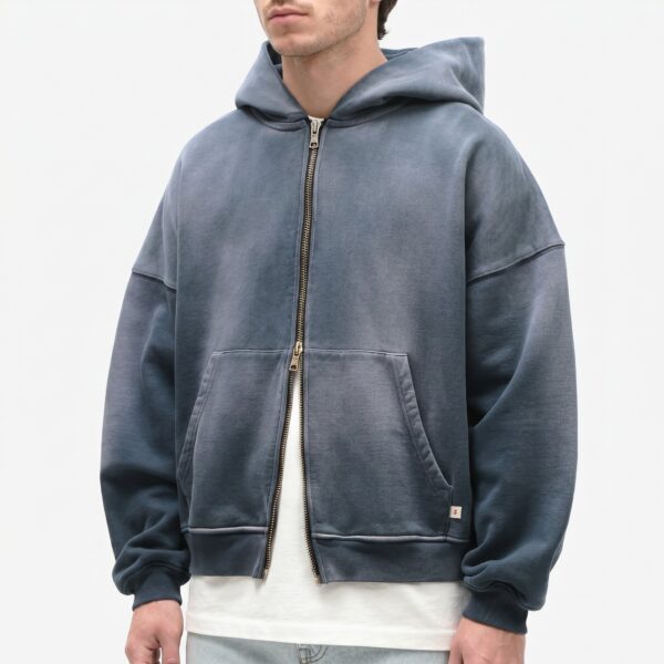 Custom oversized sun faded zip hoodie model view