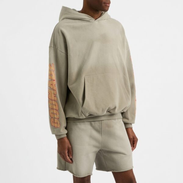 Side view of custom vintage washed hoodie