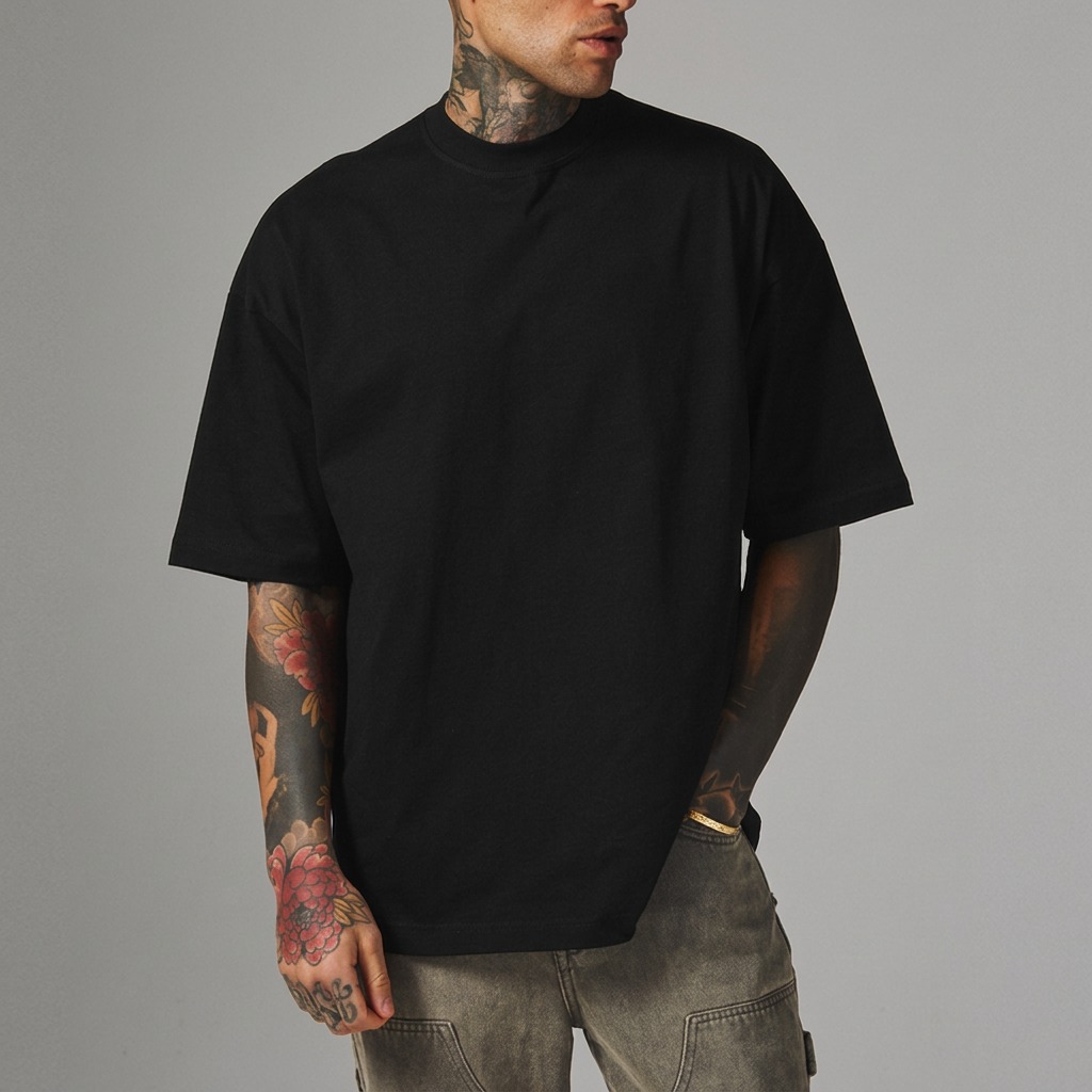 Black boxy fit t shirt front view