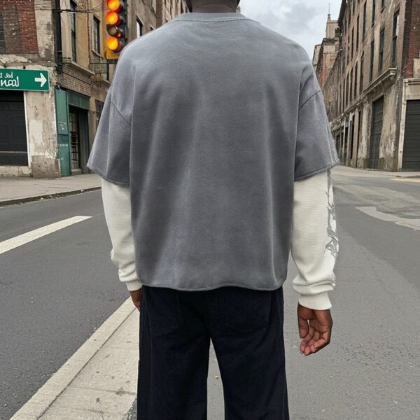 Back view of distressed boxy fit t shirt