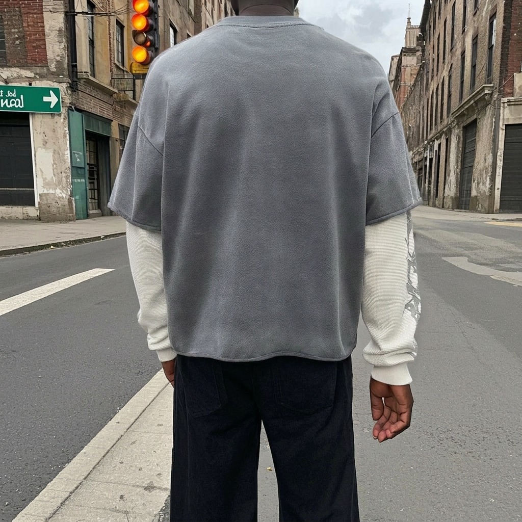 Back view of distressed boxy fit t shirt