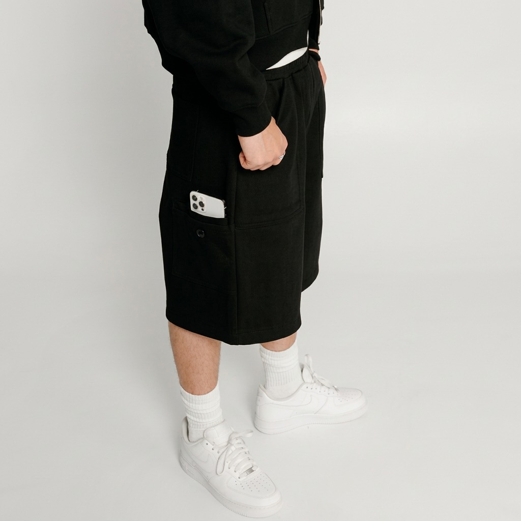 Custom oversized cotton bermuda shorts black