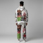 Back view of custom graffiti hoodie and sweatpants set