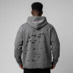 Back view of custom distressed hoodie