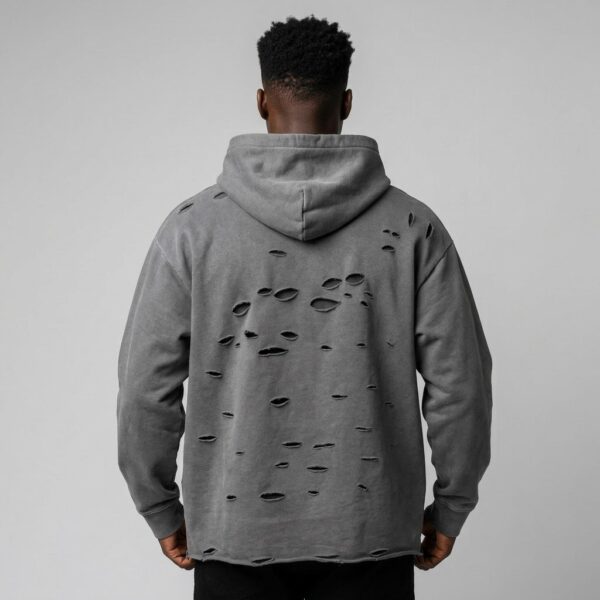 Back view of custom distressed hoodie
