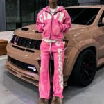Custom embroidered sweat set standing view