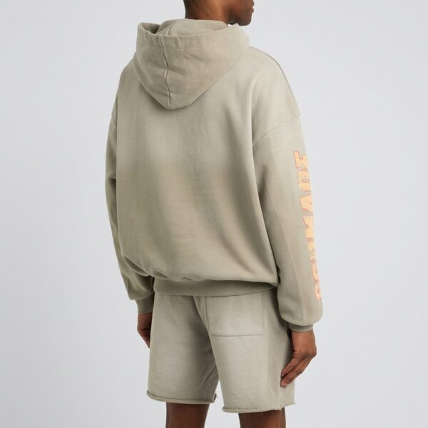 Back view of custom vintage washed hoodie
