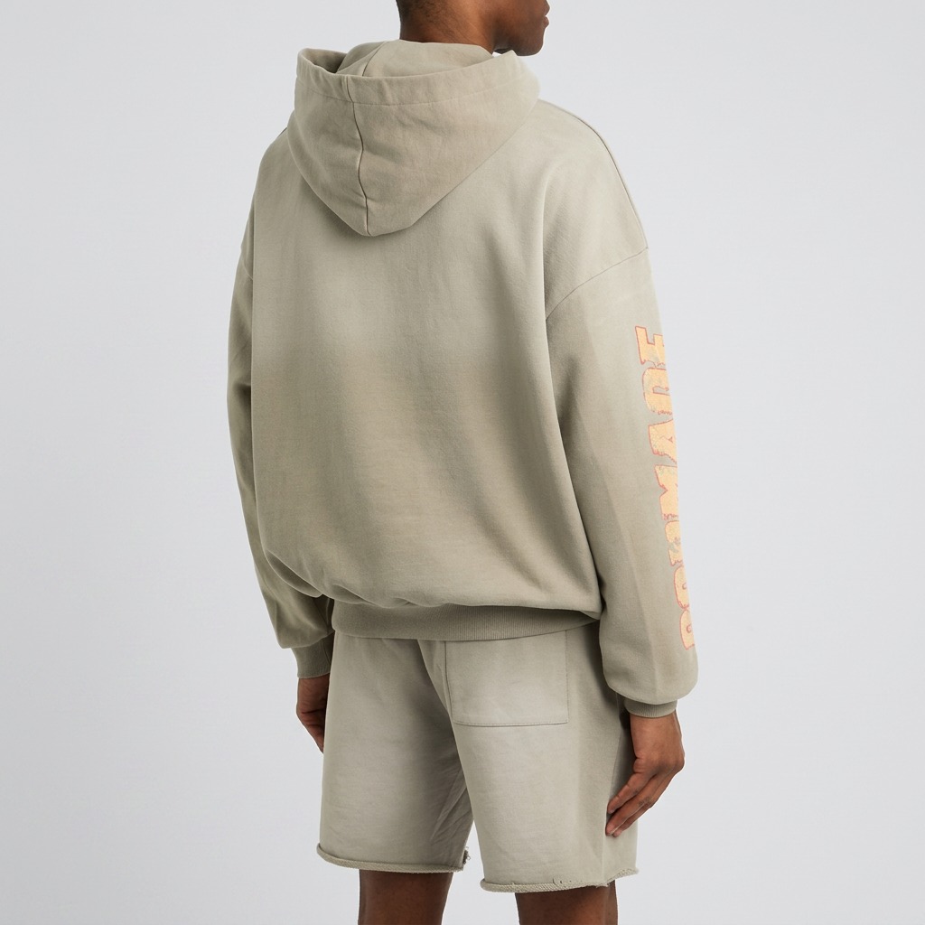 Back view of custom vintage washed hoodie