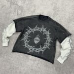 Vintage distressed double layer t shirt flat lay