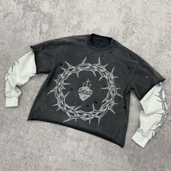Vintage distressed double layer t shirt flat lay