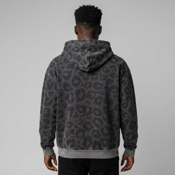 Back view of custom leopard print zip hoodie
