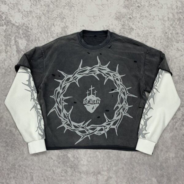 Double layer distressed t shirt front view