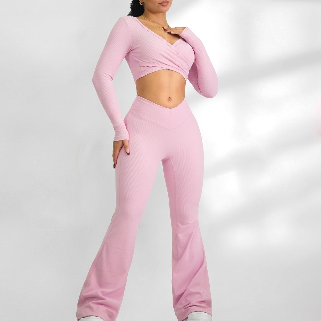 Pink long sleeve yoga set
