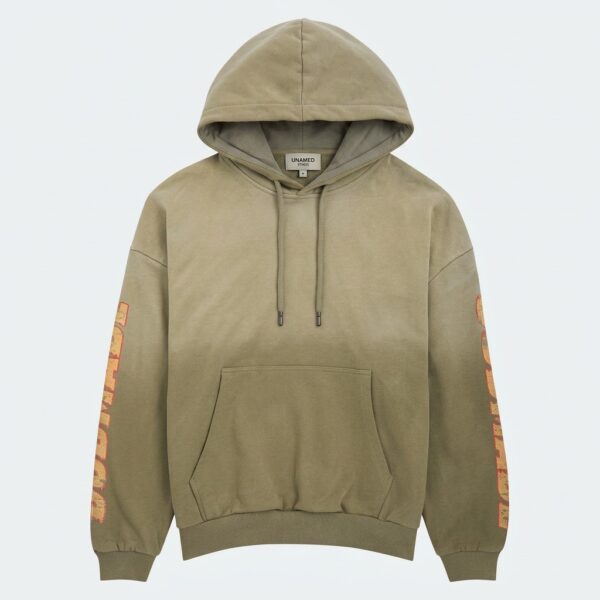 Custom vintage washed hoodie flat lay front view