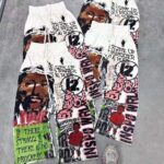 Custom graffiti print sweatpants flat lay