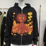 Custom flame graphic zip hoodie front view