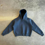 Front view of heavyweight hoodie in blue, part of custom hoodie & sweatpants set