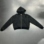 Custom rhinestone zip-up hoodie flat lay back view