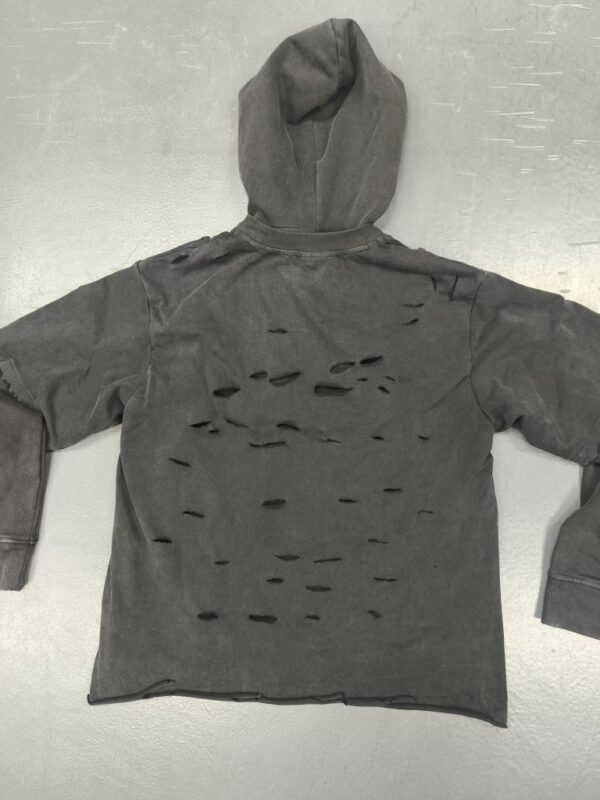 Custom distressed hoodie flat lay back view