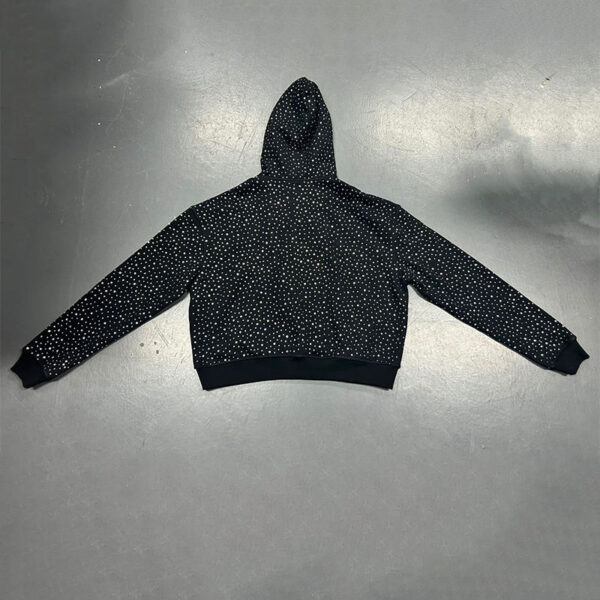 Custom rhinestone zip-up hoodie flat lay front view
